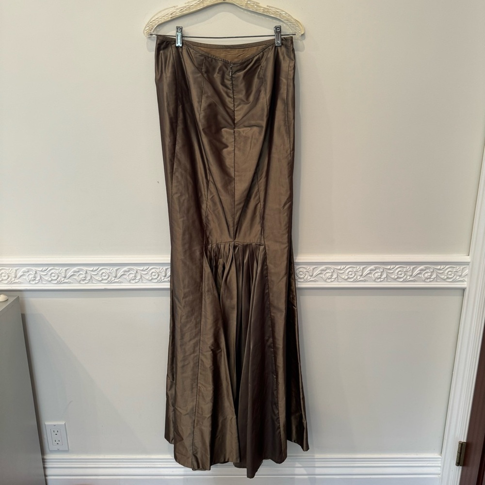 Carmen Marc Volvo Formal Full -Length Skirt in bronze/tan satin maxi flowy